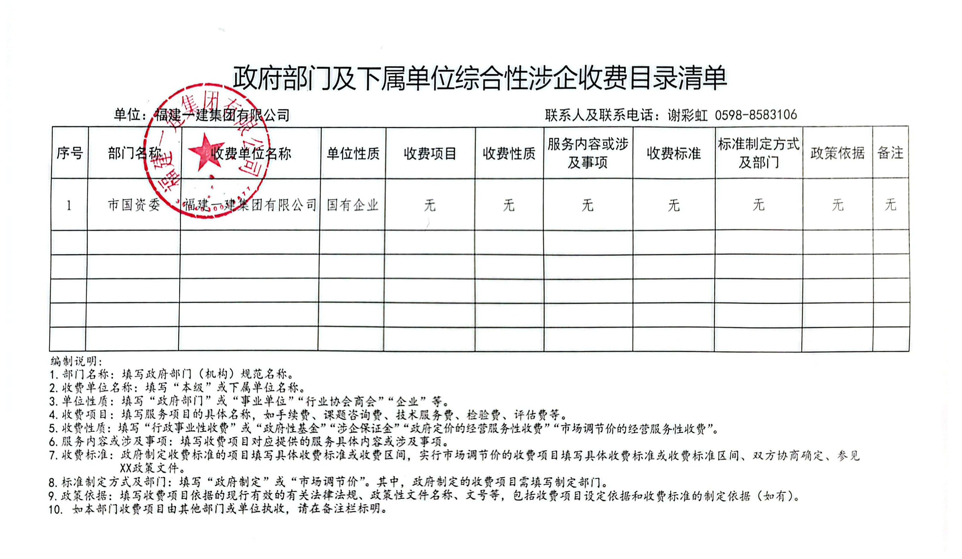 政府部门及下属单位综合性涉企收费目录清单（福建一建集团有限公司）_00.png